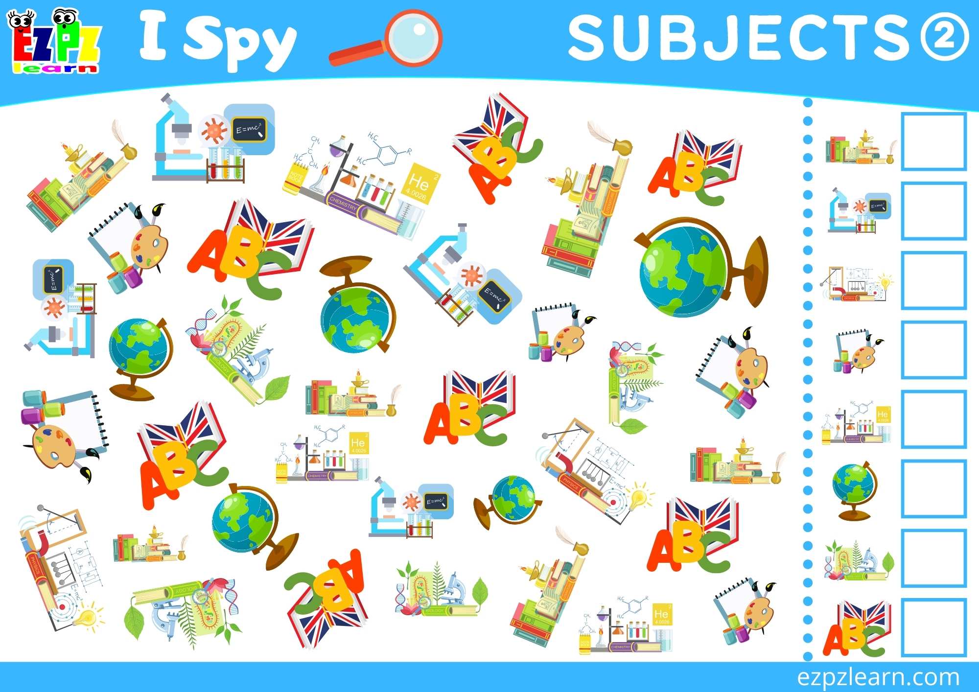 School Subjects 2 Topic I Spy Game for kids Free PDF Download